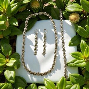 14k Gold Electroplated Chain Design Necklace Bracelet and Earring Set